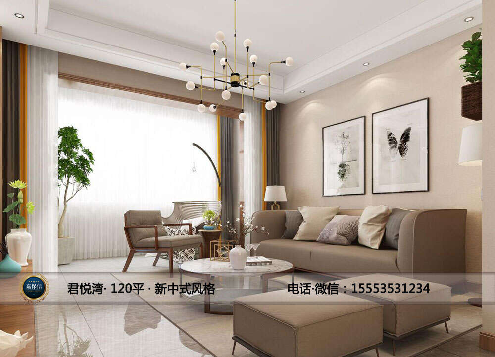 福山区君悦湾120平三室两厅新中式风格效果图 (2)