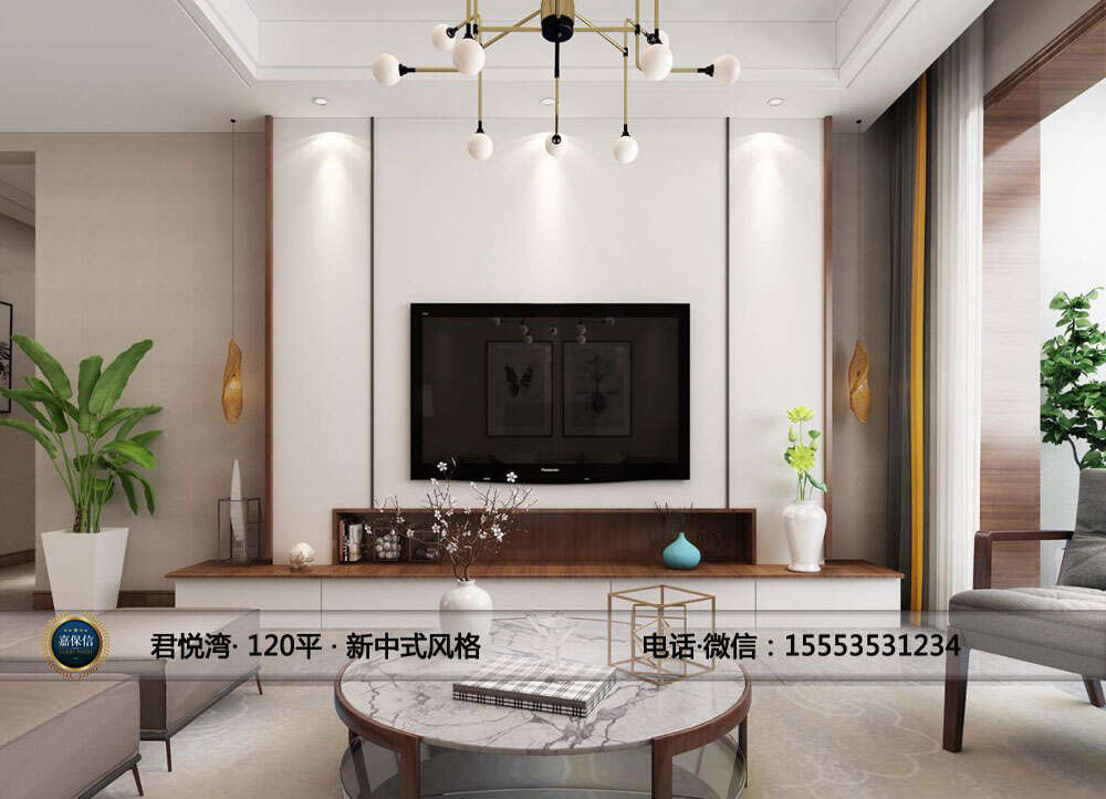 福山区君悦湾120平三室两厅新中式风格效果图 (3)