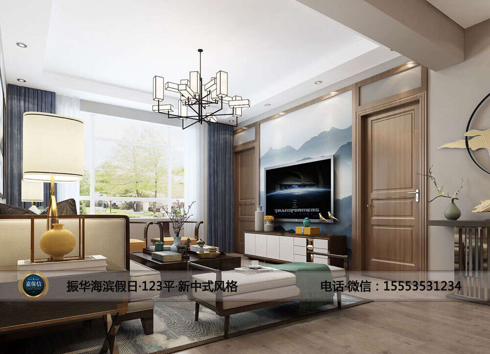 开发区振华海滨假日123平三室两厅新中式风格效果图 (2)