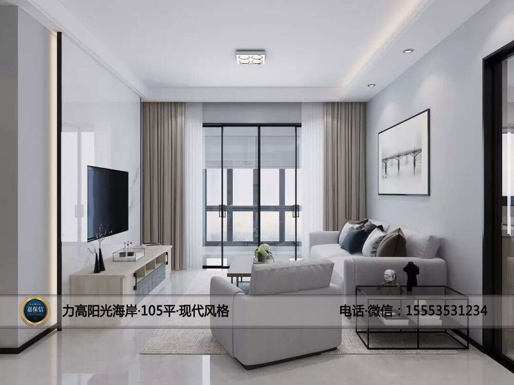 高新区力高阳光海岸105平三室两厅现代风格效果图 (1)
