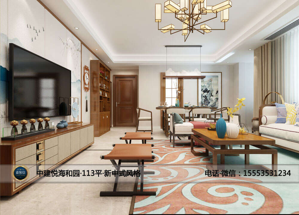 开发区中建悦海和园113平三室两厅新中式风格效果图 (3)