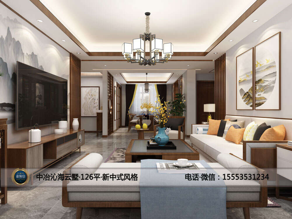 牟平区中冶沁海云墅126平三室两厅新中式风格效果图 (3)